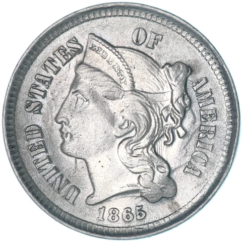 1865 (P) Three Cent Nickel Uncirculated See Pics T244 Cover