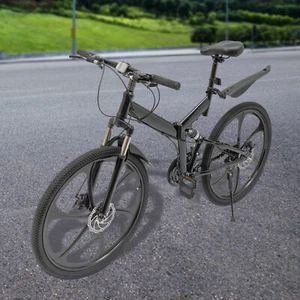 26" Folding Mountain Bike 21Speed Full suspension Men MTB Disc Brake Bicycle - Picture 1 of 21