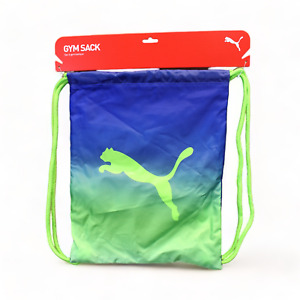 Puma Cat Green Blue Drawstring Gym Bag Shoe School PE Trainer Gym Sack
