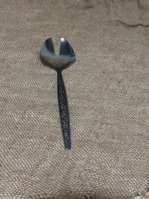 Винтажная японская вилка-ложка из нержавеющей стали с цветочным декоративным узором - Изображение 1 из 4