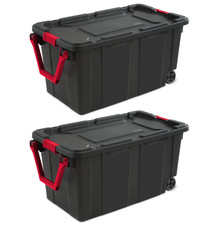 Wheeled Tote Plastic Storage Container Bin Organizer With Lid Rolling Wheels Box