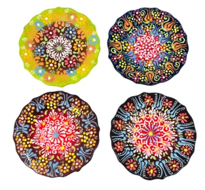 6" Turkish Handmade Hand Painted Ceramic Plate Floral Pattern Plate 4 Pieces Set - Picture 1 of 5