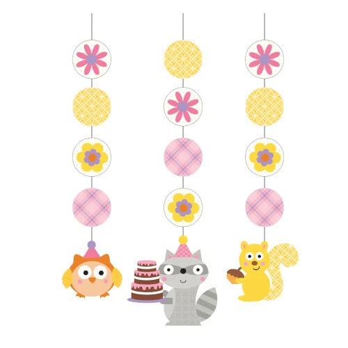 Pink Hanging Decoration Pink Woodland Hanging Cutouts Girls Birthday Party - Image 1 of 1