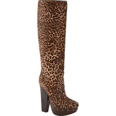 NEW $3,240 LANVIN LEOPARD PRINT CALFSKIN STUDDED PLATFORM BOOTS 38.5 - 8.5 - Image 1 of 4