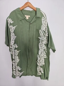 Island Passport Aloha Hawaiian 2XL Mens Shirt Green Leaves Floral Textured Vtg - Picture 1 of 5