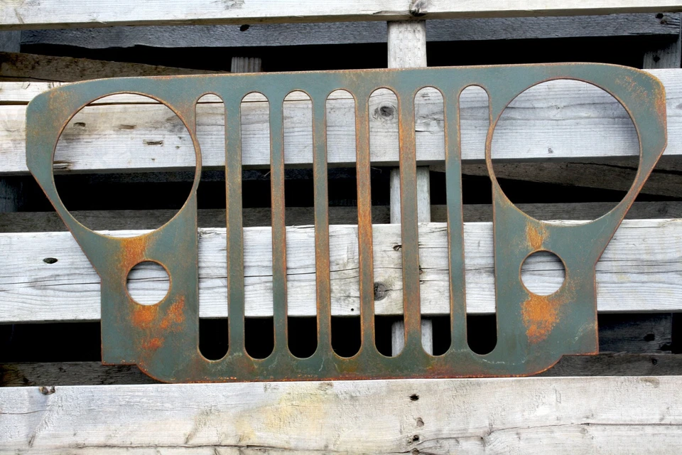 1945-1949 Willys Jeep CJ-2A Army Green/Rust Patina Grille Wall Plasma Art  - Изображение 1 из 1