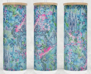 Frosted Glass Lilly P. Cinderella Floral Design Cup Mug Tumbler 25oz - Picture 1 of 3