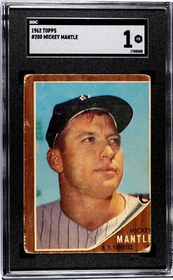 1962 Topps #200 Mickey Mantle SGC 1 New York Yankees HOF Baseball Card (0508) - Image 1 of 2