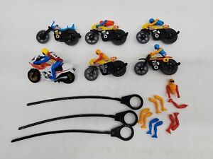 Lot of 6 - 1981 Tomy POP CYCLES Black Ripcord And Motorcycle Red Orange Vintage