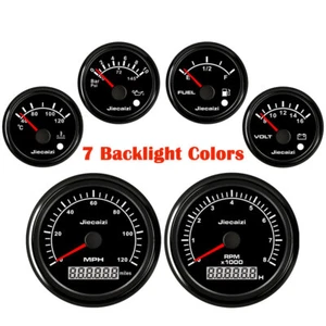 6 Gauge Set GPS 0-120MPH Speedometer Tachometer Fuel Volt Temp Black 7 Color LED - Picture 1 of 12