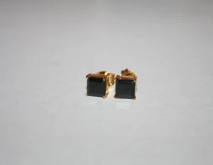 STERLING SILVER 925 Gold Vermeil BLACK SPINEL 6mm Square Gemstone Stud EARRINGS - Picture 1 of 2