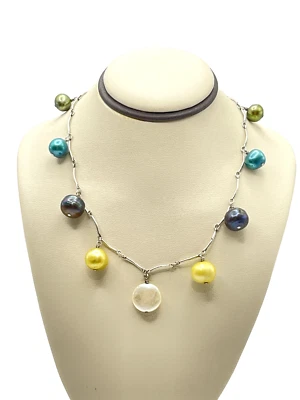 Collar de perlas barrocas multicolores de plata de ley 925 de 17" Foto 1 de 4