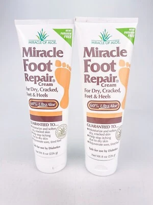 Miracle of Aloe Foot Repair Cream For Dry Cracked Feet 8 Oz Each Lot Of 2