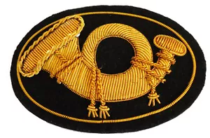 Amerikanischer Bürgerkrieg Infanterie Offiziere Gold geflochtenes Horn kleines Kepi Abzeichen 7 x 5 cm - Bild 1 von 2