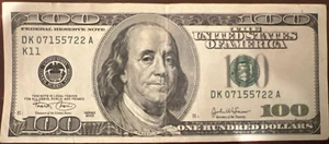 Series 2003 ~ US One Hundred Dollar Bill $100 ~ Dallas~ DK 07155722 A - Picture 1 of 10