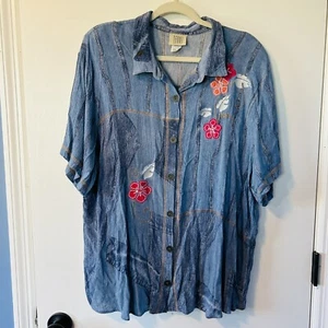 Blusa de Colección Teddi Tropical Bordada con Botones Manga Corta Denim Look XL 2X** - Imagen 1 de 12