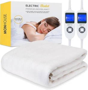 MONHOUSE Premium Soft Fleece Electric Blanket - 137x190cm Beige - Picture 1 of 7