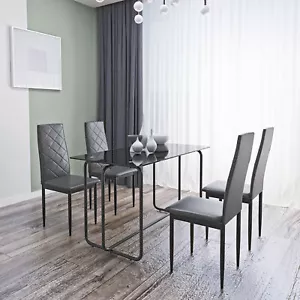 5-piece Rectangle Dining Table Set with Metal Frame, Tempered Glass Dining Table - Picture 1 of 10