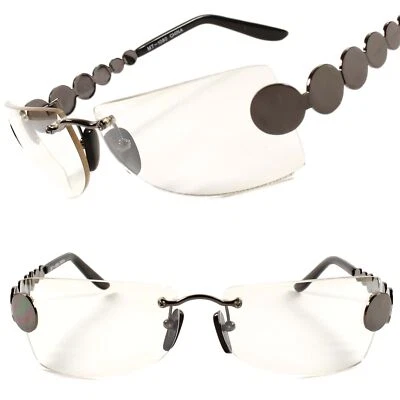 Hombres Mujeres Verdaderas Gafas de sol Vintage Años 80 Funky Rectángulo Tinte Claro Lente Gunmetal Foto 1 de 4