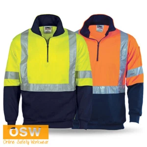 Hi Vis Cross Back Day/Night Two Tone 1/2 Zip Fleecy Sleeve Pen Pocket 3929 - Picture 1 of 4