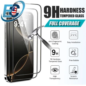 2 Pack for iPhone 16 Pro Max Plus Tempered Glass Full Coverage Screen Protector - Picture 1 of 8