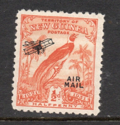 1931 New Guinea Raggiana Bird of Paradise Airmail Opt (Mint) stamp Halfpenny ½d - image 1 of 2