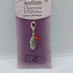 July Ruby Charm Clip-on Birthstone Bracelet Necklace Zipper Keychain - Picture 1 of 5
