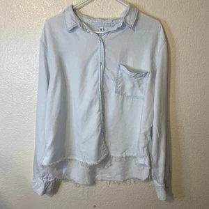 Zara Blue Chambray Button Down Raw Hem Size XXL 2XL - Picture 1 of 7