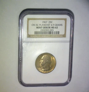 1967 WASHINGTON QUARTER 🌟STRUCK ON A NICKEL PLANCHET🌟 4.9 Gr. U.S. ERROR COIN - Picture 1 of 6