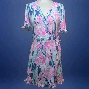 Lilly Pulitzer Floral Wrap Romper Tropical Print Ruffle Hem S - Picture 1 of 11