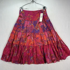 Falda Lauren Ralph Lauren Mujer Pequeña Rosa Púrpura Naranja Paisley Lino Boho Nueva con Etiquetas - Imagen 1 de 7