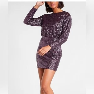 EXPRESS Pailletten starke Schulter Minikleid Pflaume Größe X-Small Neu mit Etikett - Bild 1 von 11
