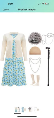 Disfraz de Vieja Dama Adulto 100 Días de Escuela Abuela Peluca Camisón Vestido Suéter... Foto 1 de 4