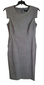 J Crew Dress Womens 8 Gray Seersucker Pencil Short Cap Sleeve Preppy Business  - Picture 1 of 4