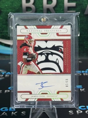 2022 /10 National Treasures James Cook Georgia Bulldogs Logo Patch Auto Bills RB - Image 1 of 2
