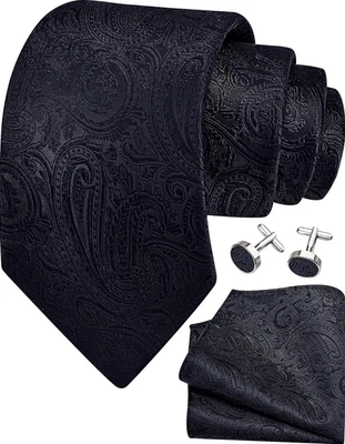 Moda y Clásico Conjunto de Accesorios de Traje para Hombres Corbata, Clip de Corbata, Pañuelo, Gemelos Foto 1 de 4