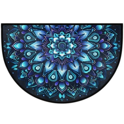 Alfombra de puerta semicircular antideslizante flor mandala étnica flor verde azulado alfombra... Foto 1 de 4