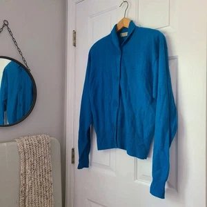 Vtg Angora Lambswool Cardigan Sweater Womens M Blue Luxury Academia Old Money - Picture 1 of 11
