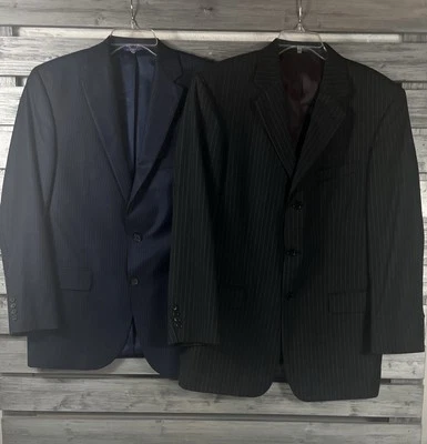 LOTE 2 Chaqueta Blazer Jack Victor Alfani 100% Lana Hombre 42R Azul y Gris Rayas Foto 1 de 4