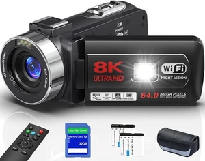 Videocámara Delmodes 8K 64MP zoom 18X WiFi visión nocturna + tarjeta de 32 GB y 2 baterías - Imagen 1 de 7