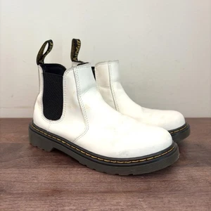 Dr Martens White Leather Chelsea Ankle Boots 2976 Big Kids US 2 Junior Softy Zip - Picture 1 of 8