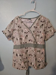Disney Brand Bambi Print On Light Green Scrub Top - sz L - Picture 1 of 4