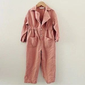 Zara Kids Wrap Snap Rose Pink Jumpsuit Girls Size 6 - Picture 1 of 6
