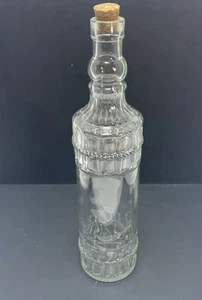 Vintage 12 In Tall Clear Glass Bottle Raised Rope Design Cork Top - Picture 1 of 4
