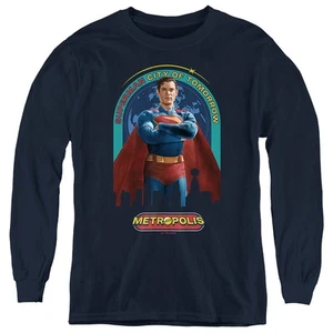 Superman 2025 City of Tomorrow Youth Long Sleeve T Shirt, Navy, 3-13 Years - Picture 1 of 4