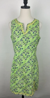 Vintage Y2K Tibi Dress 12 Lime Green Asian Bird Print Crane Rickrack Trim Cute - Image 1 of 4