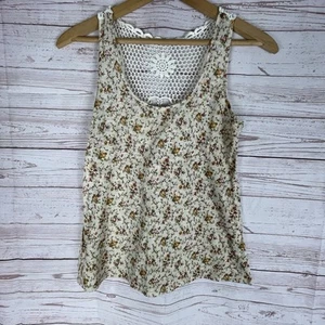 Vintage Route 66 Floral Tank Top Sz S Lace Back Cottagecore Boho Festival - Picture 1 of 7