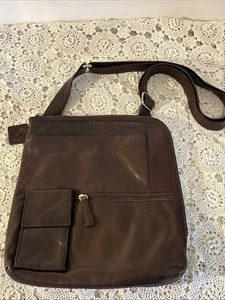 Osgoode Marley Dark Brown Leather Slim Crossbody Purse Bag Zip Outside Pockets - Picture 1 of 13