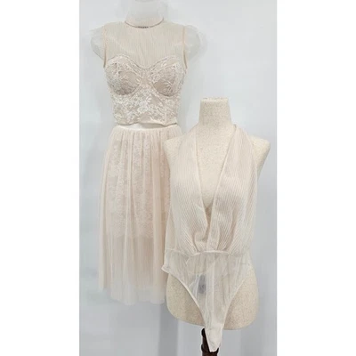 Victoria's Secret Conjunto de Lencería Para Mujer XS/36D/M Crema 3 Piezas Tul y Encaje Nuevo con Etiquetas Foto 1 de 4