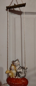 (Cat W/Swing)Cute Resin Animal Statue Hanging Decor  "You're not perfect, but yo